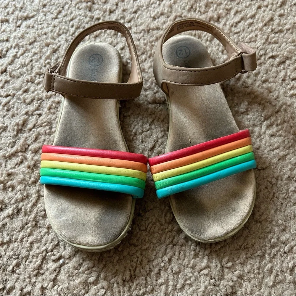 Cat & Jack Tan and Red Sandals Vibrant Rainbow Straps